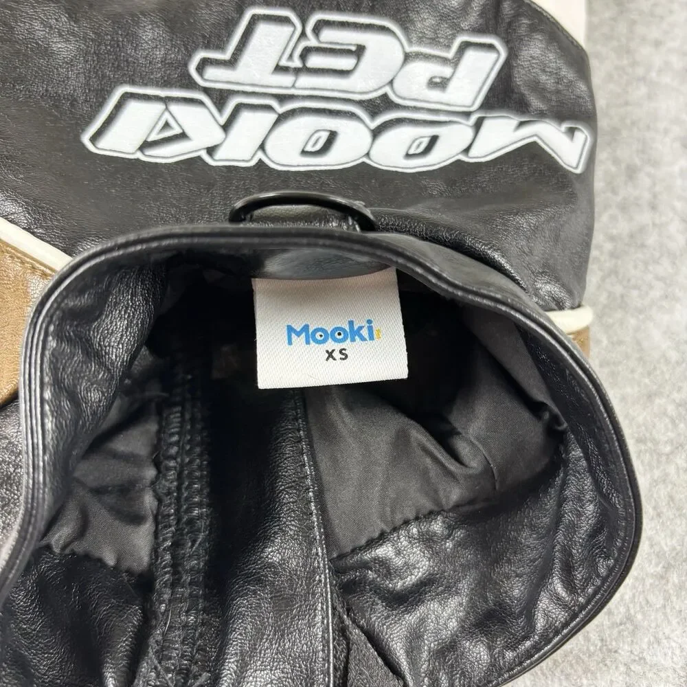Mookie Pet Black & Brown Faux Leather Zip Up Moto Racing Jacket For Dogs / Cats